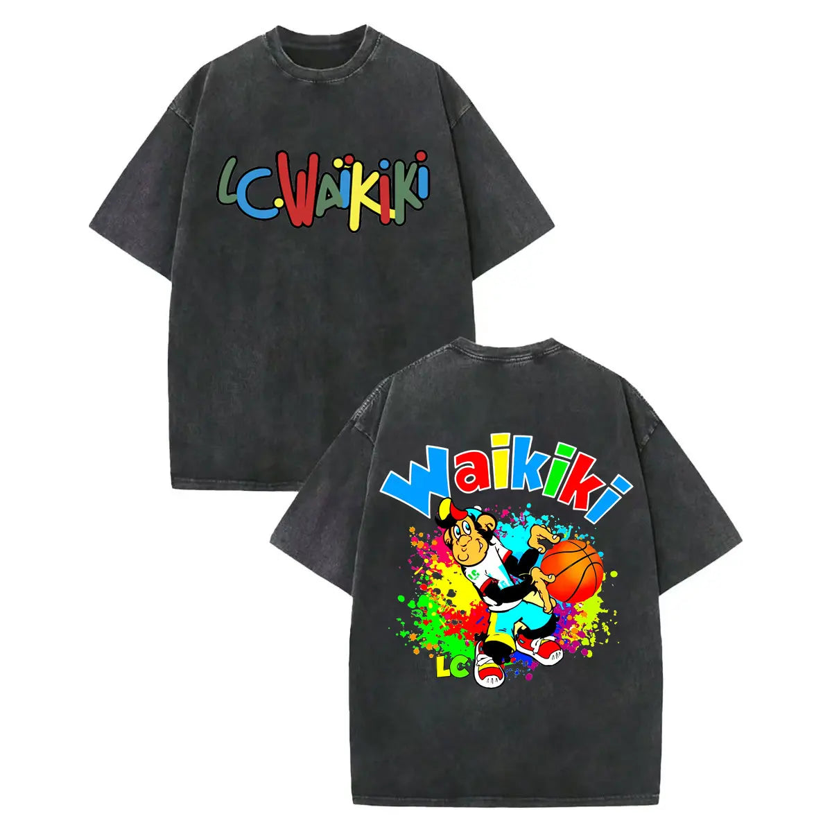 LC Waikiki Monkey — Vintage Washed Y2K Summer Graphic Tee - Neon Districts