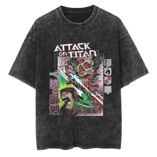 Attack on Titan Harajuku Washed Tee – Y2K Loose Fit