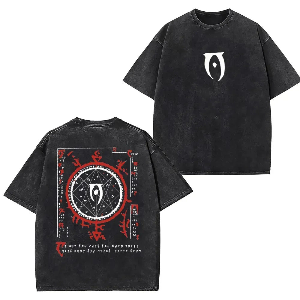 Retro Game Print Washed Tee – American Street Hip-Hop Oversized