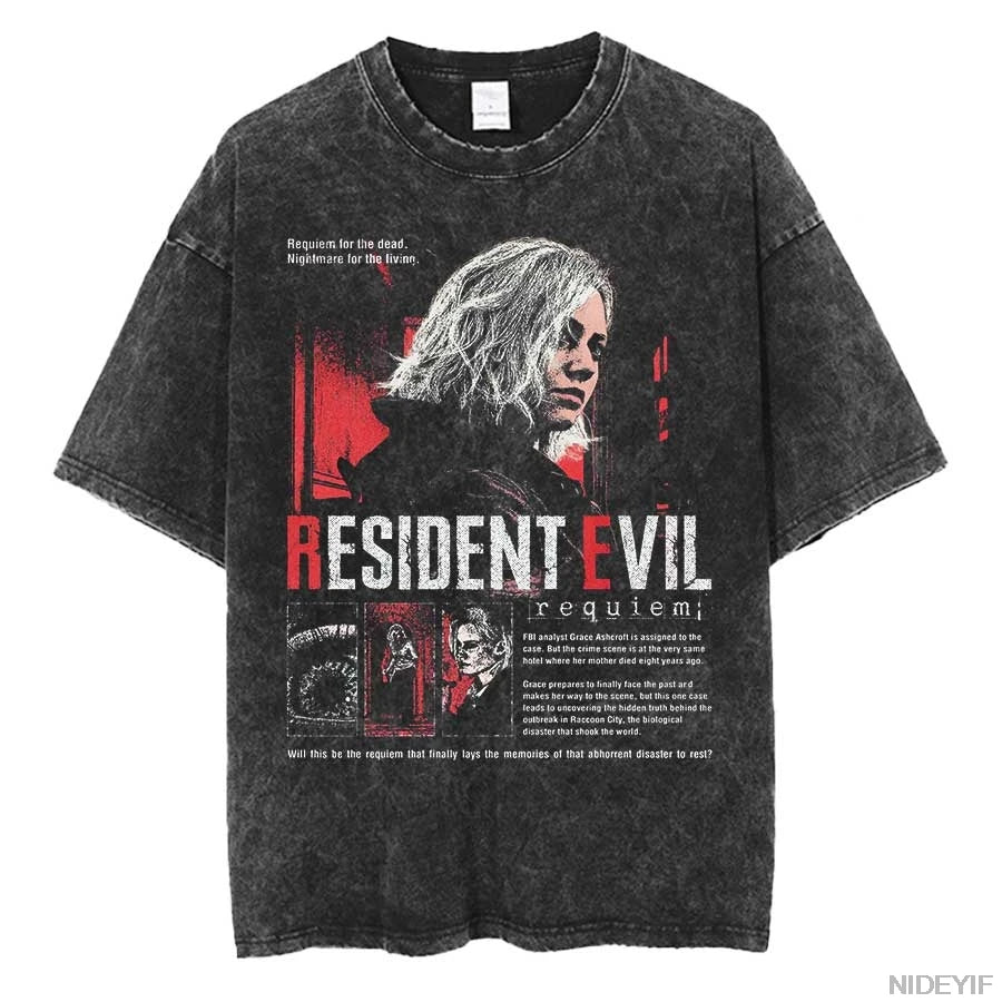 Resident Evil Leon Kennedy Vintage Oversized Tee – Biohazard Print