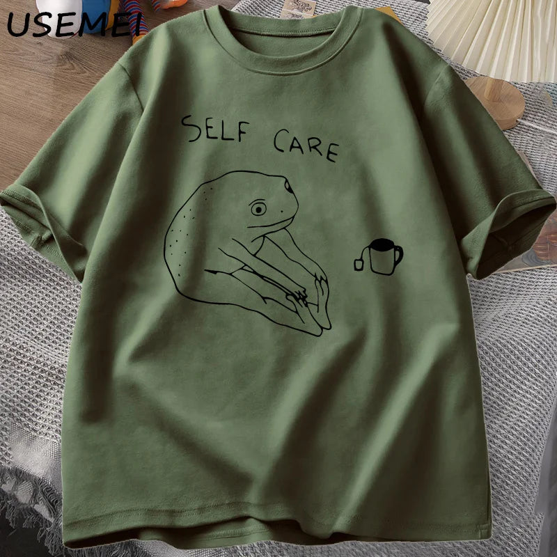 Frog Self Care — Retro Cottagecore Meme Graphic Tee - Neon Districts