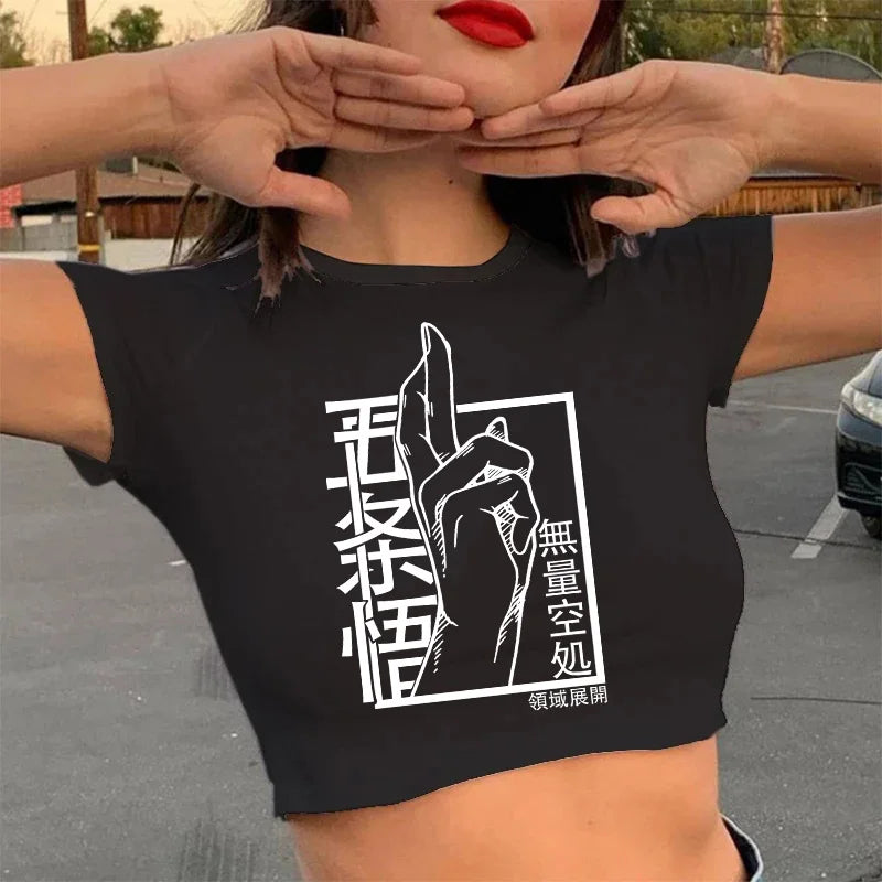 Jujutsu Kaisen Crop Top – Gojo Satoru & Itadori Gothic Tee