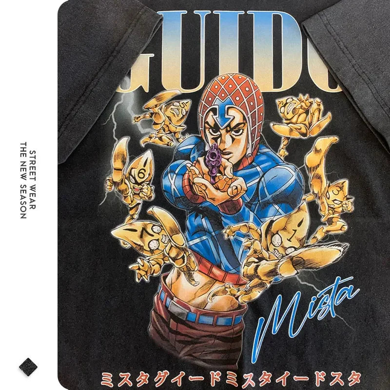 JoJo Steel Ball Run — Gyro Zeppeli Vintage Washed Streetwear Tee - Neon Districts