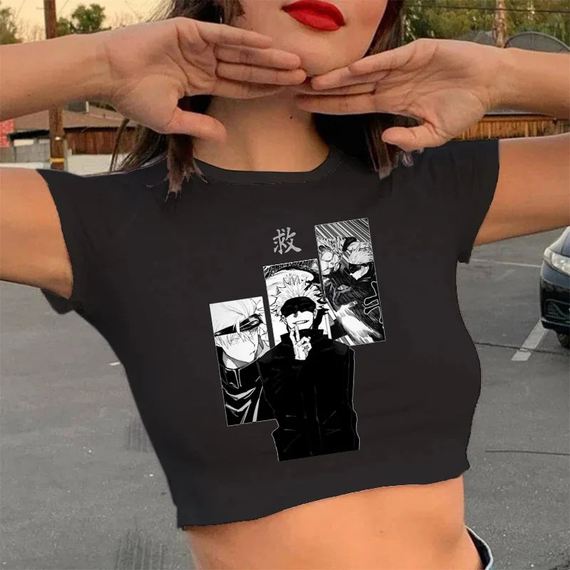 Jujutsu Kaisen Crop Top – Gojo Satoru & Itadori Gothic Tee