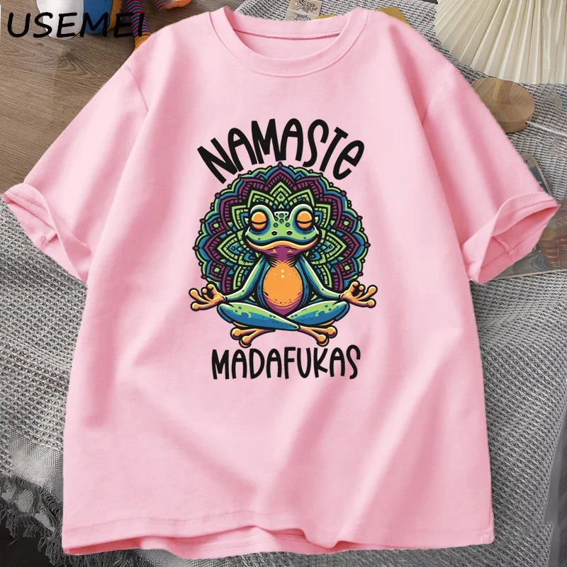Frog Namaste — Cottagecore Yoga Positive Meme Graphic Tee - Neon Districts