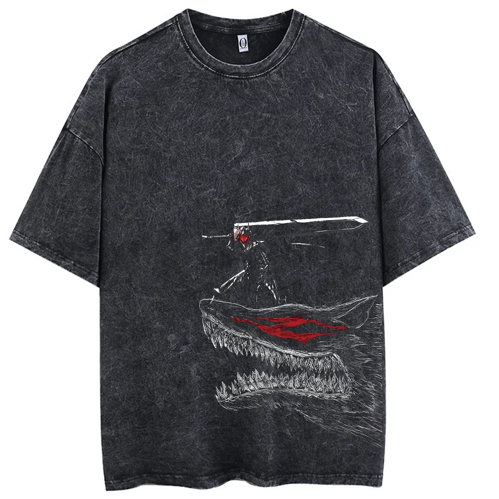 Retro Anime Pattern Hip-Hop Tee – Harajuku Washed Cotton