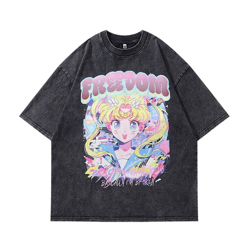 Sailor Moon — Vintage Washed Harajuku Oversized Tee - Neon Districts