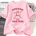 Dyslexic with Tice Nits — Silly Frog Wordplay Meme Graphic Tee - Neon Districts
