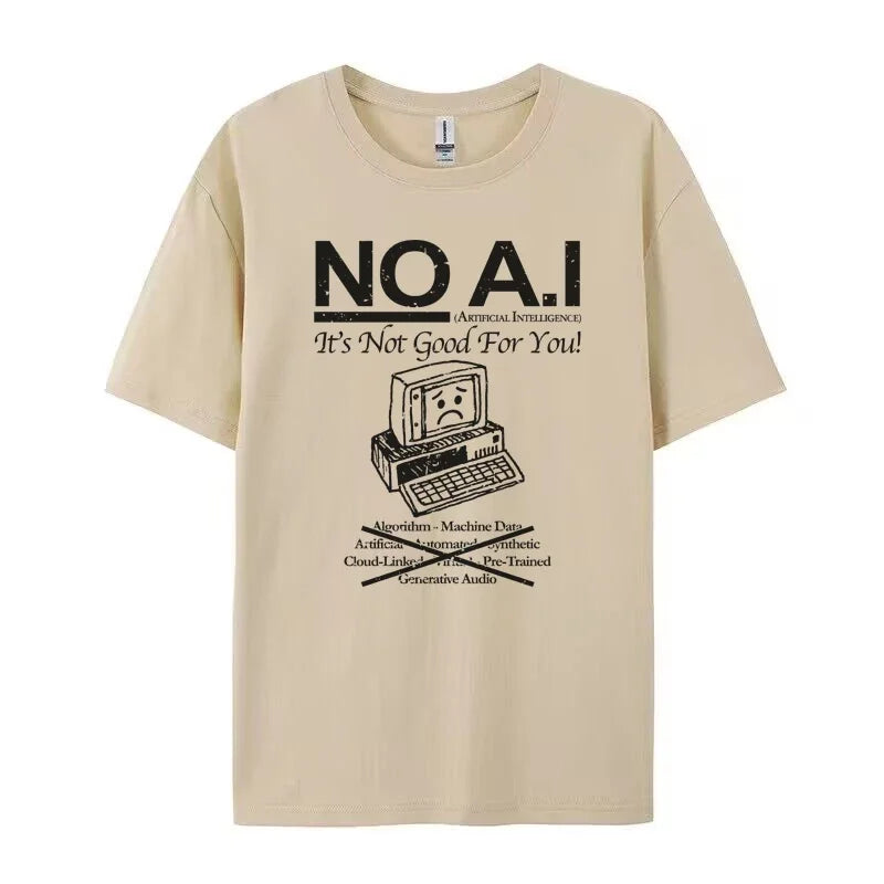 No AI — 90s Retro Anti-AI Hippie Oversized Streetwear Tee - Neon Districts
