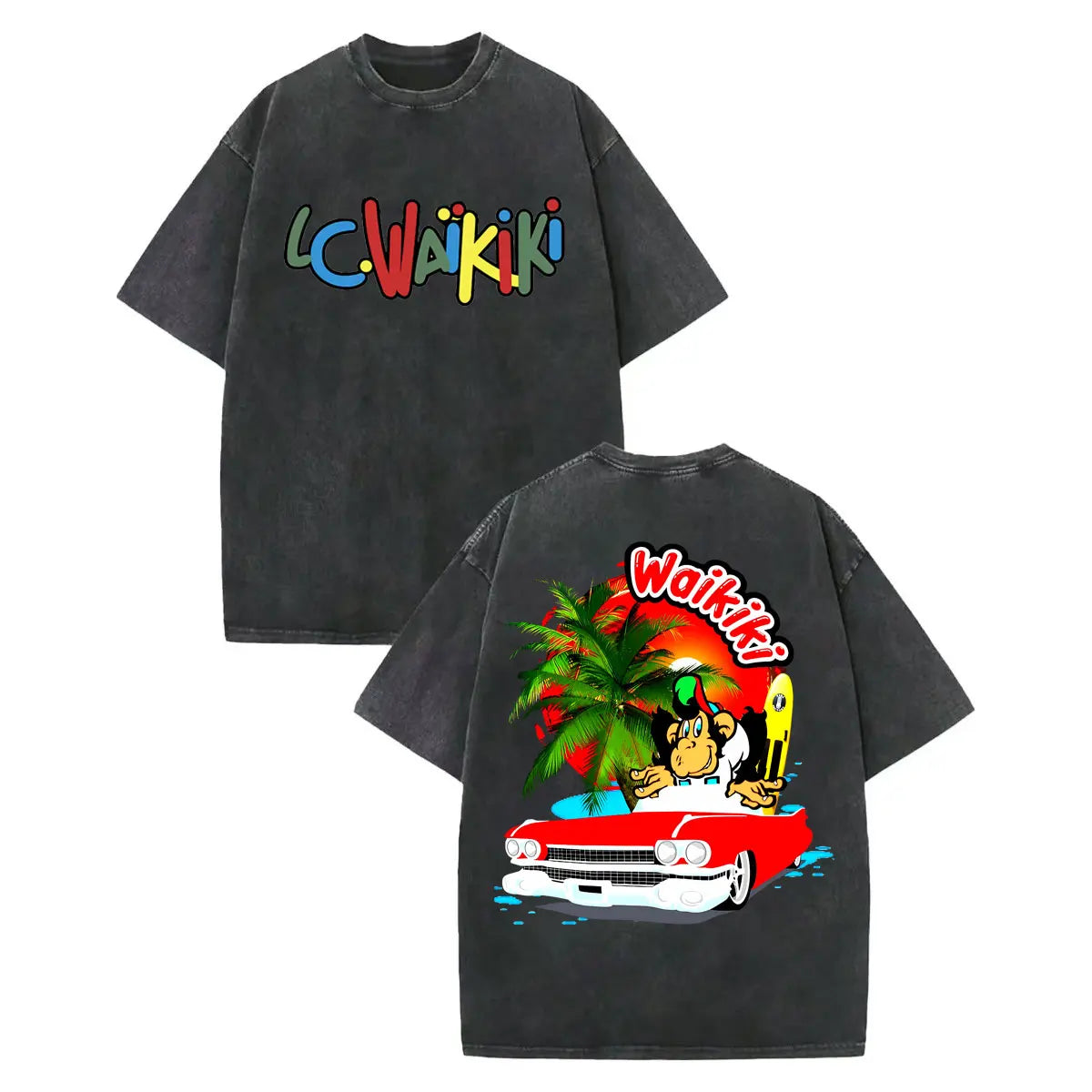 LC Waikiki Monkey — Vintage Washed Y2K Summer Graphic Tee - Neon Districts