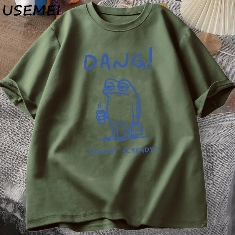 Dang, Monday Already — Cottagecore Frog Meme Graphic Tee - Neon Districts