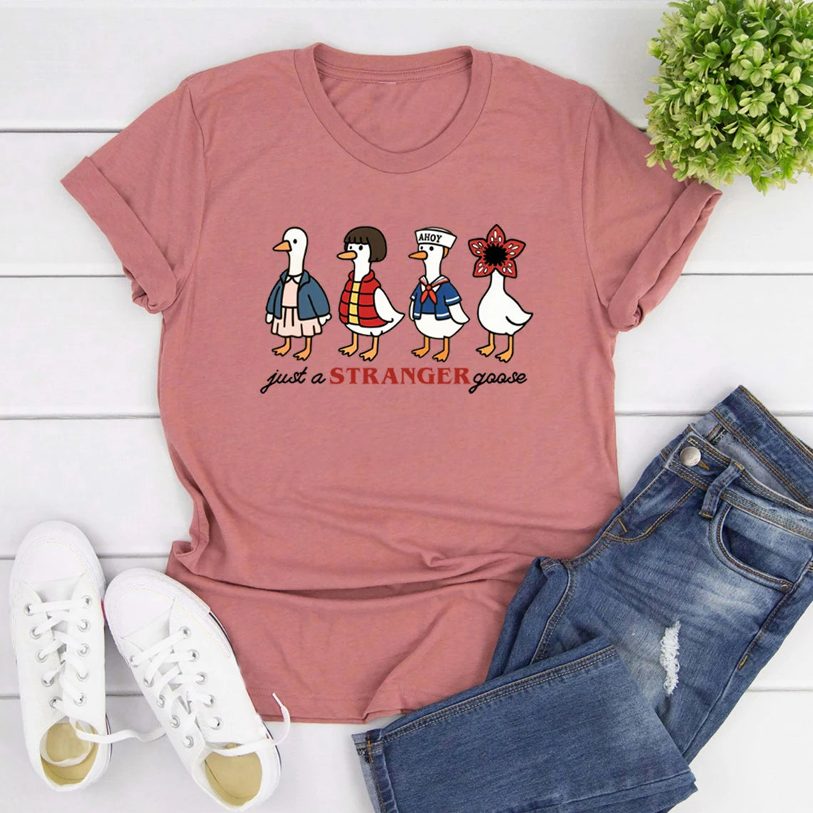 Just a Stranger — Funny Goose Parody Women's Streetwear Tee - Neon Districts