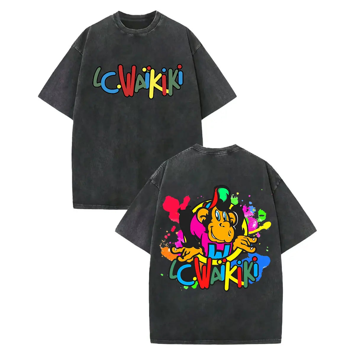 LC Waikiki Monkey — Vintage Washed Y2K Summer Graphic Tee - Neon Districts