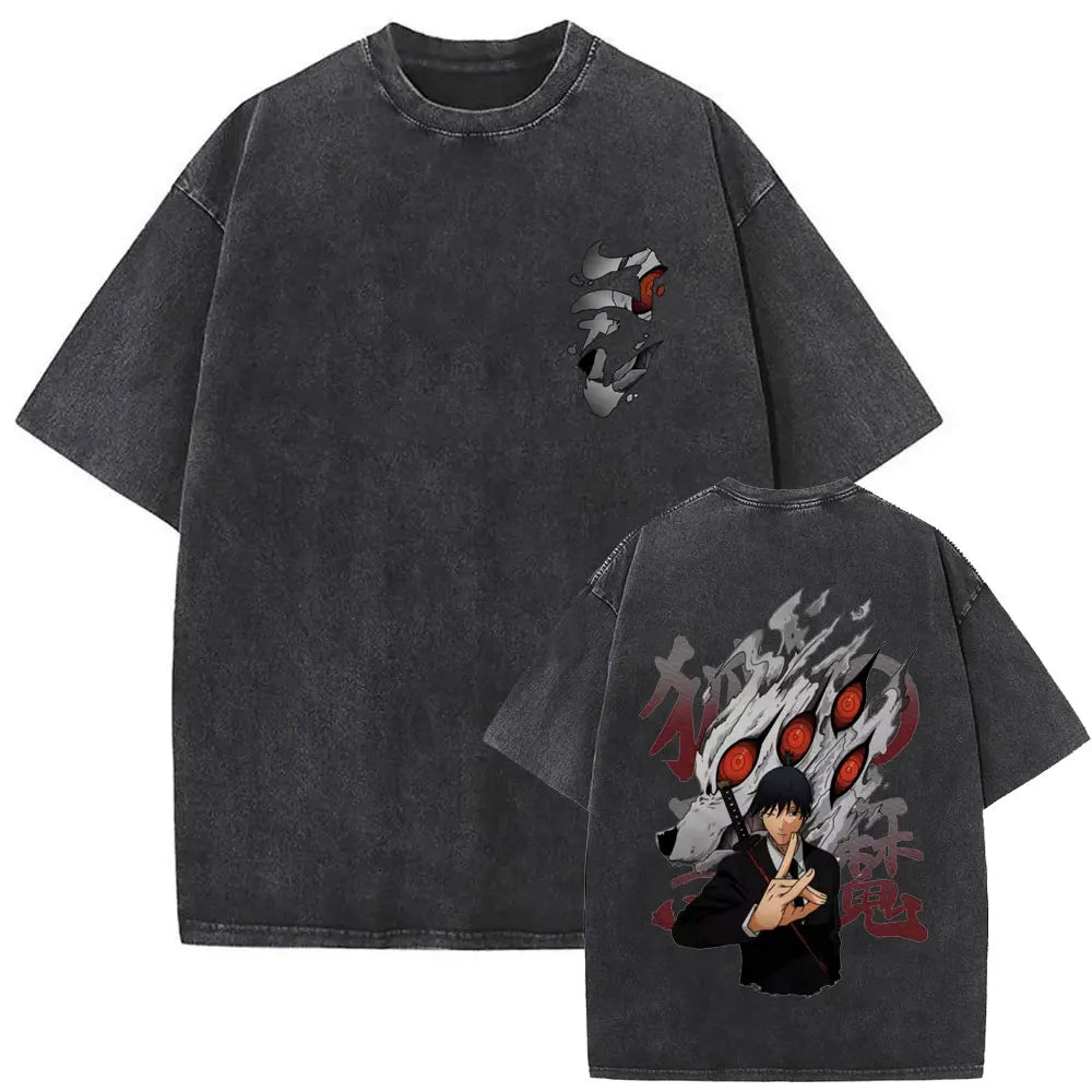 Chainsaw Man Denji & Pochita Vintage Tee – Washed Oversized Anime
